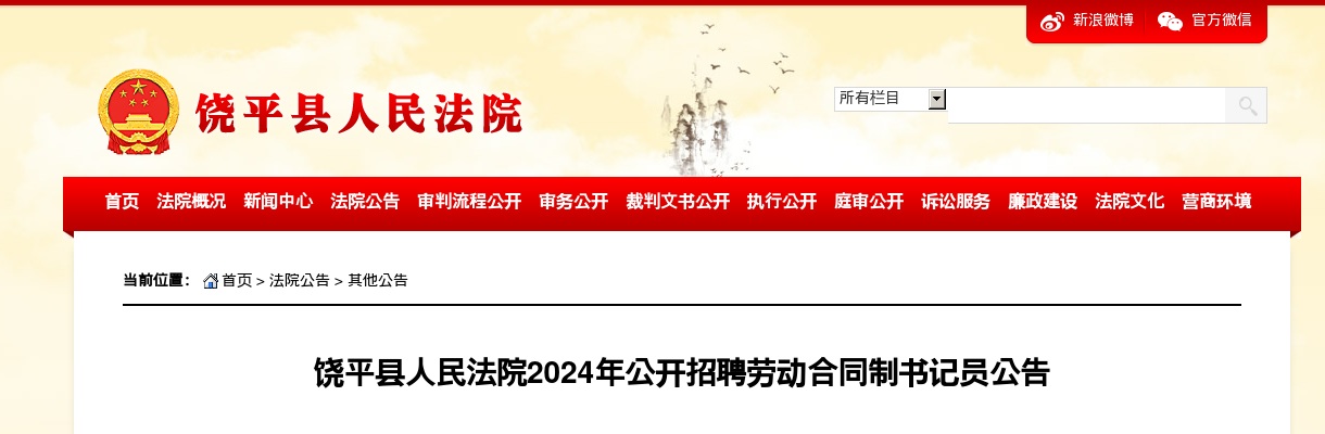 饶平县人民法院2024年公开招聘劳动合同制书记员公告 图片